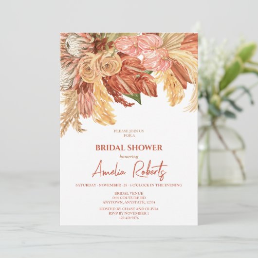 Invitation Terracotta Boho Fête des mariées Florale (Debout devant)