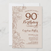 Invitation Terracotta Boho Floral 90e fête d'anniversaire (Devant)