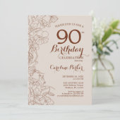 Invitation Terracotta Boho Floral 90e fête d'anniversaire (Debout devant)