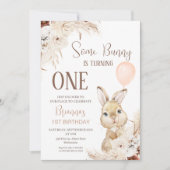 Invitation Terracotta Boho Floral Bunny Balloon 1er anniversa (Devant)