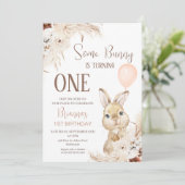 Invitation Terracotta Boho Floral Bunny Balloon 1er anniversa (Debout devant)