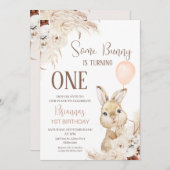 Invitation Terracotta Boho Floral Bunny Balloon 1er anniversa (Devant / Derrière)