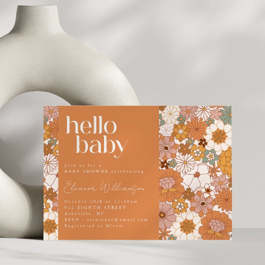 Invitation Terracotta Boho Floral mignon Bonjour Baby shower