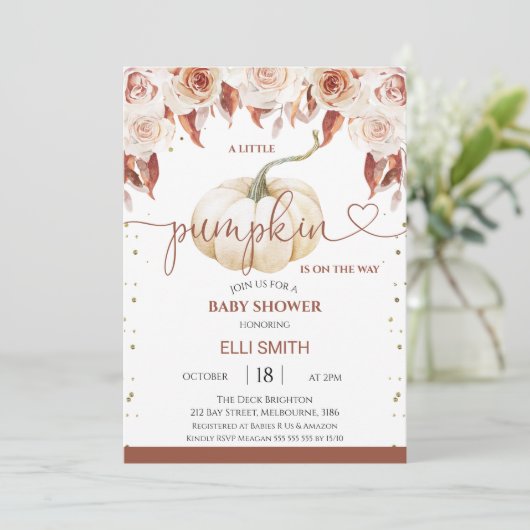 Invitation Terracotta Boho Floral Petit Baby shower Citrouill (Debout devant)
