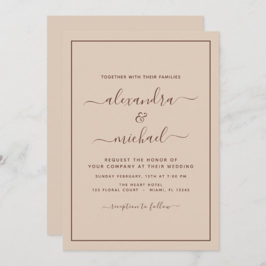 Invitation Terracotta Boho Mariage Moderne Simple (Devant / Derrière)