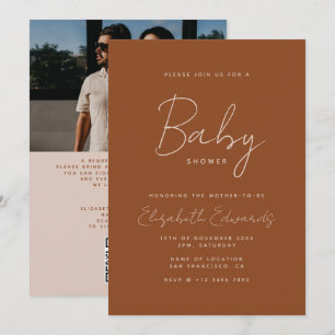 Invitation Terracotta Boho Minimal Photo QR Code Baby shower