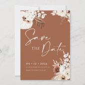 Invitation Terracotta Boho Pampas Enregistrer la date Invitat (Devant)