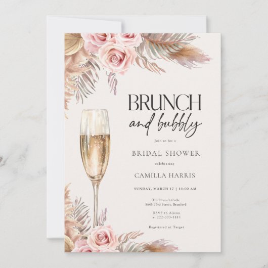 Invitation Terracotta Boho Pampas Grass Bridal Brunch (Devant)