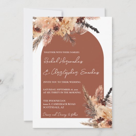 Invitation Terracotta Boho Pampas Mariage (Devant)