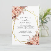 Invitation Terracotta Boho Pampas Mariage d'or géométrique (Debout devant)