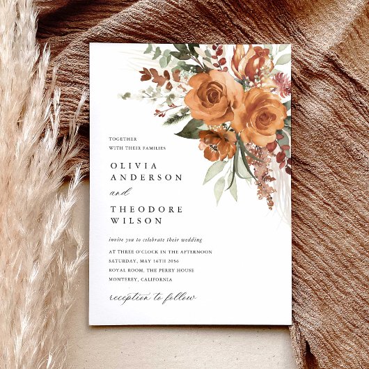 Invitation Terracotta Boho Rose Floral Watercolor Wedding
