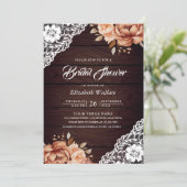 Invitation Terracotta Bois Floral Photo QR Code Fête des mari (Debout devant)