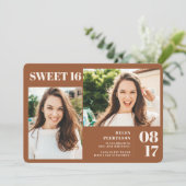 Invitation Terracotta bold 3 photos Sweet 16 anniversaire (Debout devant)