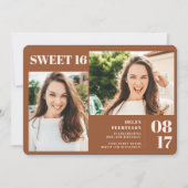 Invitation Terracotta bold 3 photos Sweet 16 anniversaire (Devant)