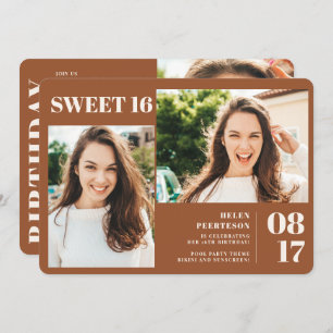 Invitation Terracotta bold 3 photos Sweet 16 anniversaire