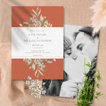 Invitation Terracotta Botanical Greenery Mariage photo<br><div class="desc">Doté de délicats feuilles de verdure d'aquarelle. Cet élégant faire-part de mariage botanique peut être personnalisé avec vos informations spéciales de mariage. Vous pouvez ajouter une photo au contraire. Conçu par Thisisnotme©</div>