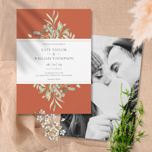 Invitation Terracotta Botanical Greenery Photo Wedding