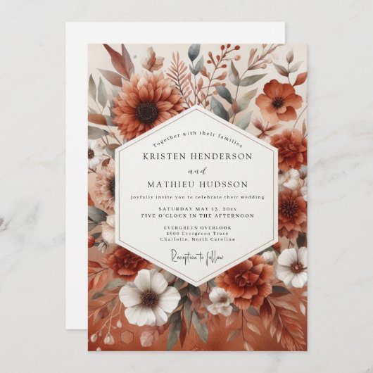 Invitation Terracotta Botanical Romance Wedding (Devant / Derrière)