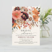 Invitation Terracotta Bourgogne Floral Fête des mariées d'aut (Debout devant)
