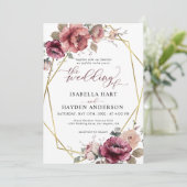 Invitation Terracotta Bourgogne Floral Mariage de automne Boh (Debout devant)