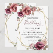 Invitation Terracotta Bourgogne Floral Mariage de automne Boh (Devant / Derrière)