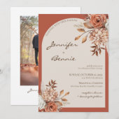 Invitation Terracotta Brown Bohême Botanique Floral Moderne (Devant / Derrière)