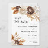 Invitation Terracotta Brown Mariage Floral Enregistrer La Dat (Devant)