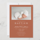 Invitation Terracotta Brown Photo moderne Baptême (Devant)
