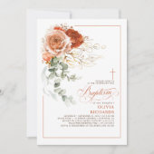 Invitation Terracotta Burnt Orange Eucalyptus Floral Baptême (Devant)