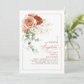 Invitation Terracotta Burnt Orange Eucalyptus Floral Baptême (Debout devant)