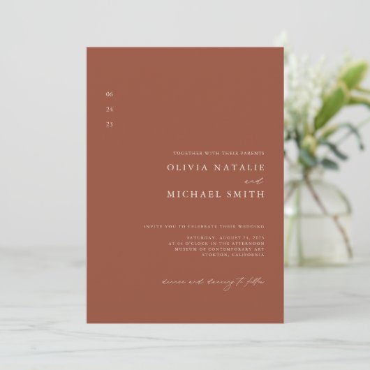 Invitation Terracotta Burnt Orange QR Code Tout en un Mariage (Debout devant)