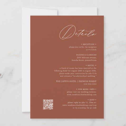 Invitation Terracotta Burnt Orange QR Code Tout en un Mariage (Dos)