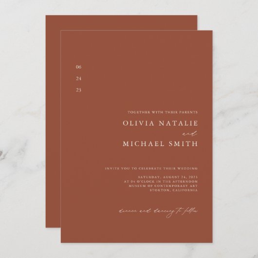 Invitation Terracotta Burnt Orange QR Code Tout en un Mariage (Devant / Derrière)