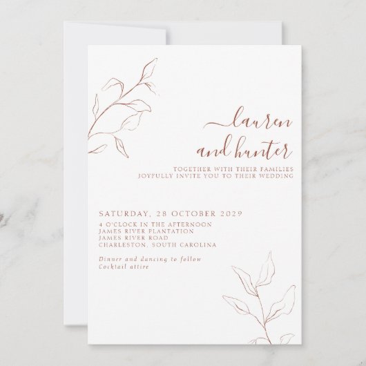Invitation Terracotta Burnt Orange Script Mariage botanique (Devant)