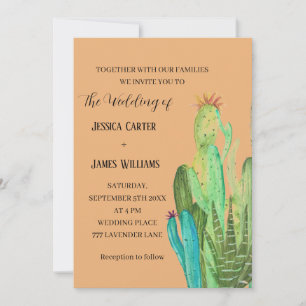 Invitation Terracotta Cactus Désert Mexique Mariage d'aquarel