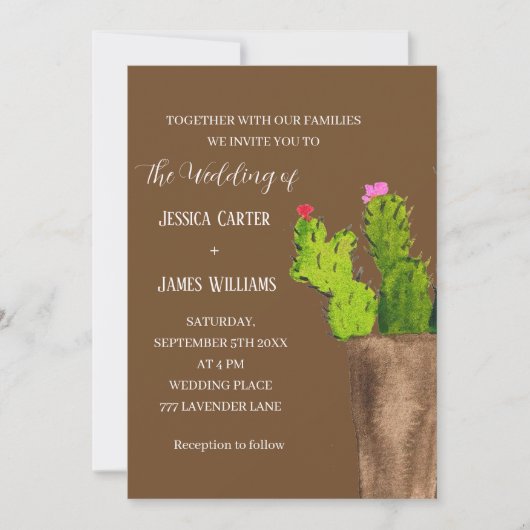 Invitation Terracotta Cactus Désert Mexique Mariage d'aquarel (Devant)