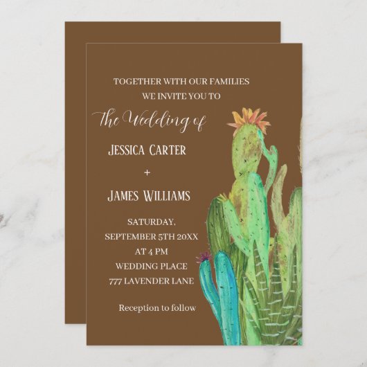 Invitation Terracotta Cactus Désert Mexique Mariage d'aquarel (Devant / Derrière)