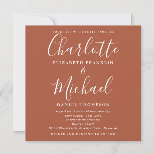 Invitation Terracotta Chic Script Tout En Un Mariage Carré (Devant)