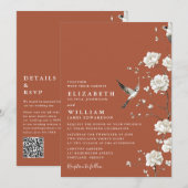 Invitation Terracotta Chinoiserie Floral QR Code Mariage (Devant / Derrière)