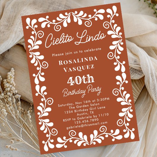 Invitation Terracotta Cielito Lindo 40e anniversaire mexicain