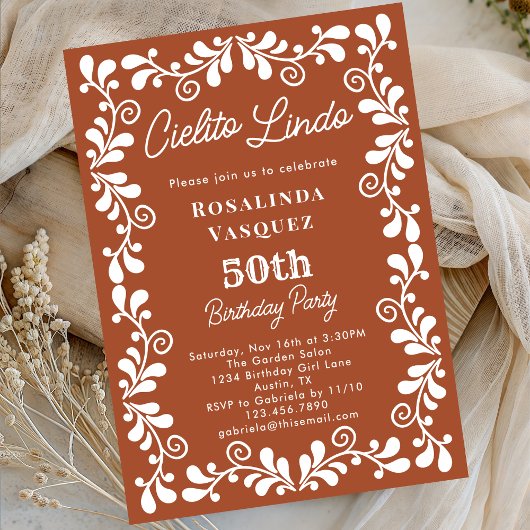 Invitation Terracotta Cielito Lindo 50e anniversaire mexicain