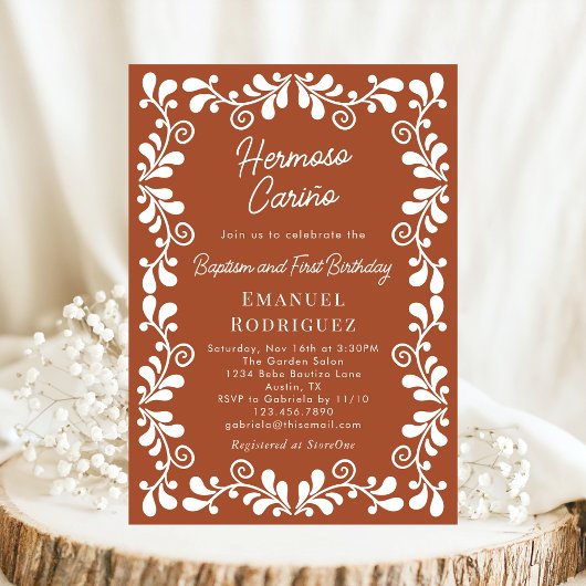 Invitation Terracotta Cielito Lindo Baptême et premier annive