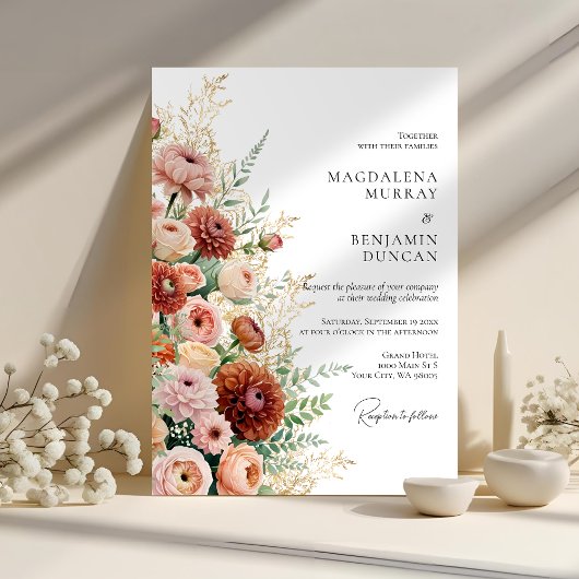 Invitation Terracotta Cream Blush Pink Garden Flowers Wedding