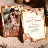 Invitation Terracotta Crème Florale Or QR Code Fête des marié