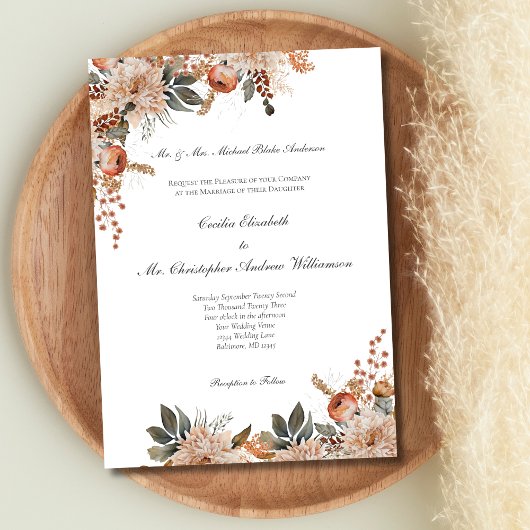 Invitation Terracotta Earth Tones Floral Botanique Mariage