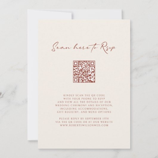 Invitation Terracotta Ecru QR Code Mariage de monogramme bota (Dos)