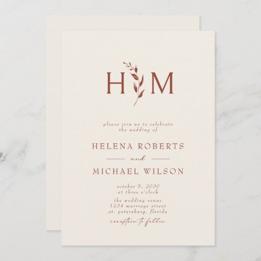 Invitation Terracotta Ecru QR Code Mariage de monogramme bota (Devant / Derrière)