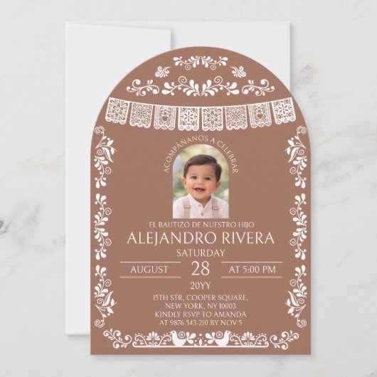 Invitation Terracotta El Bautizo Boy Photo Baptism Arch (Devant)