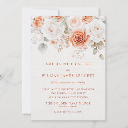 Invitation Terracotta Elegant Champagne Floral Rose Mariage (Devant)