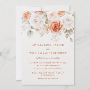 Invitation Terracotta Elegant Champagne Floral Rose Mariage